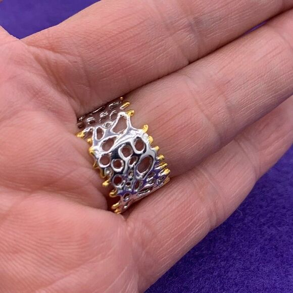 Ring, solid sterling, real pearl, 22 K gold, sz 7,8, cigar band, hand made, NWOT - Picture 8 of 16